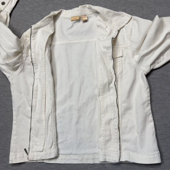 NorthCrest Womens White Full Zip Denim Jacket Long Sleeve Chest Pockets Sz Large - Picture 5 of 16